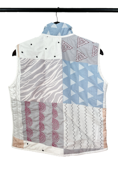 Pastel shade comfy winter jacket embellish with kantha stich motive and patch-work.